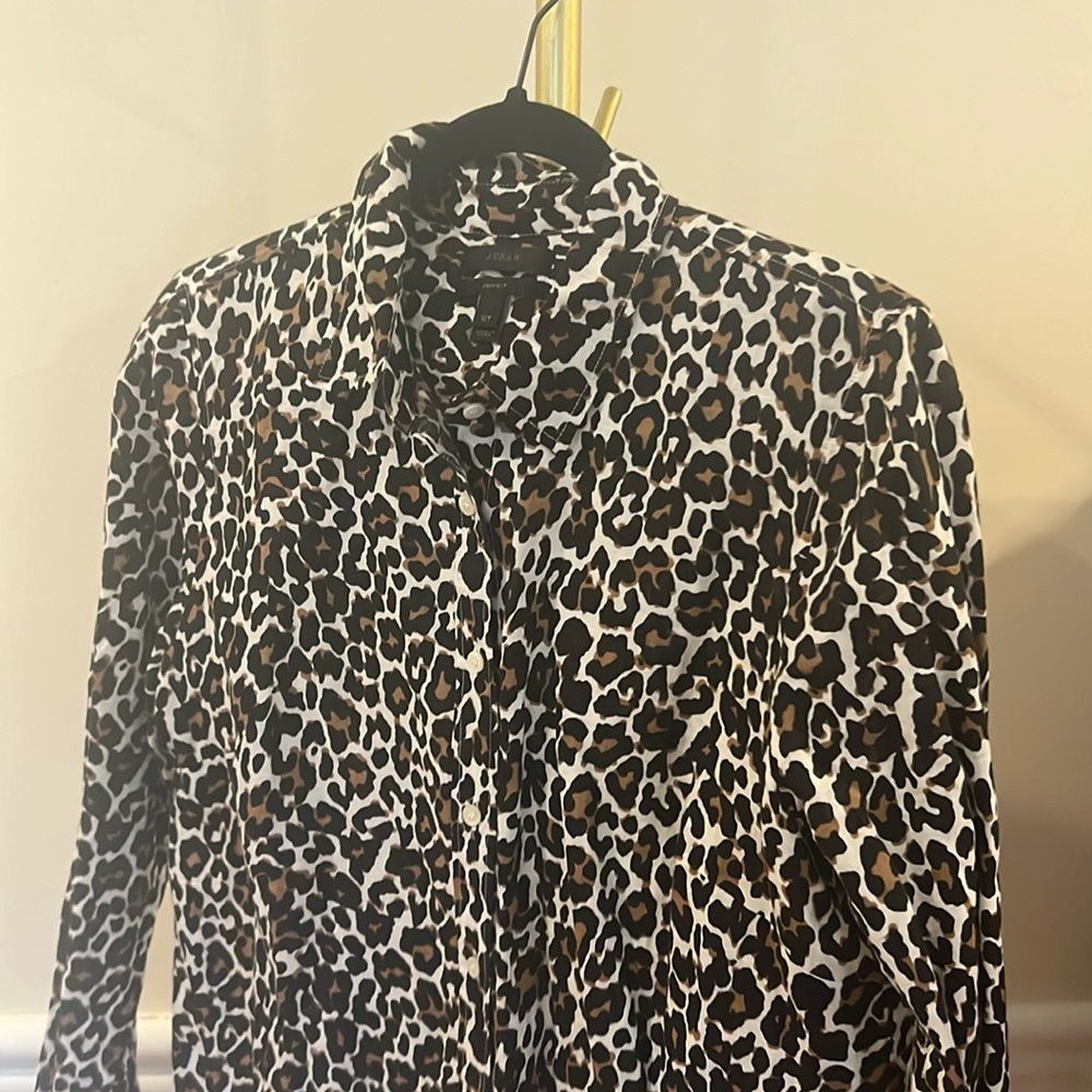jcrew leopard linen blouse Size 12Tall